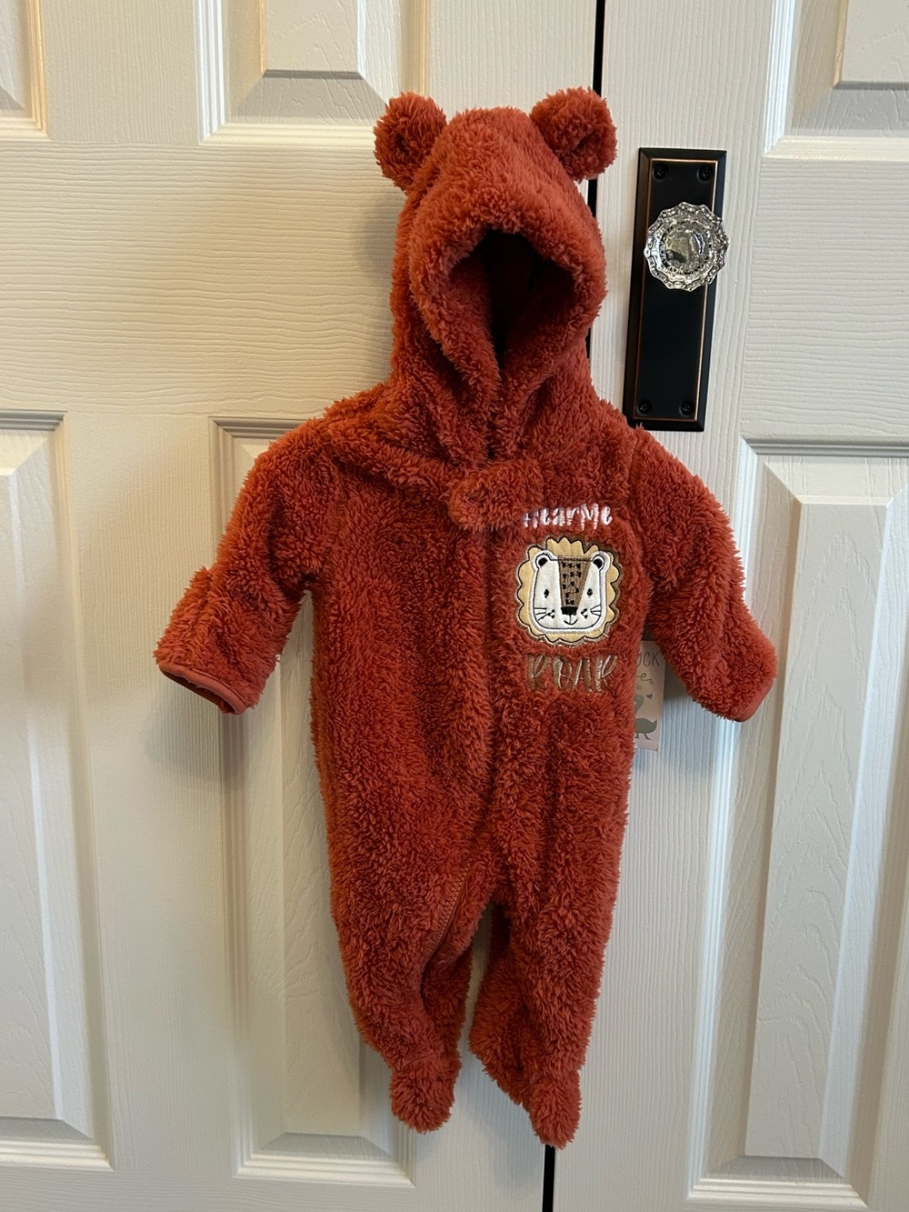 Duck Duck Goose Lion Hooded Infant One-Piece - Rust 0-3 months nwt